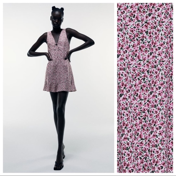 🌹NWT. Zara Flowers Rosebud Print Linen Blend Mini Dress. Size M. - Picture 1 of 11